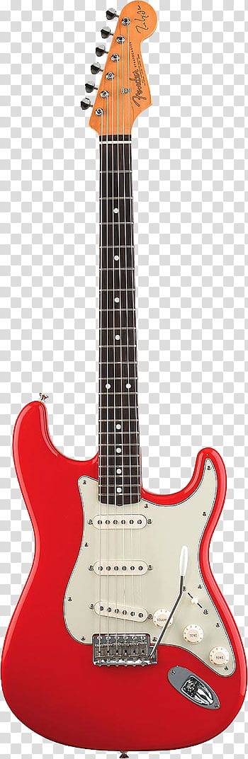 Fenders Guitars, red and white stratocaster electric guitar transparent background PNG clipart