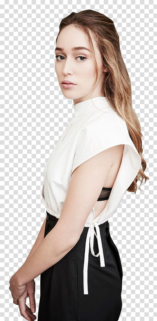 Alycia Debnam Carey, woman wearing white blouse and black pants transparent background PNG clipart