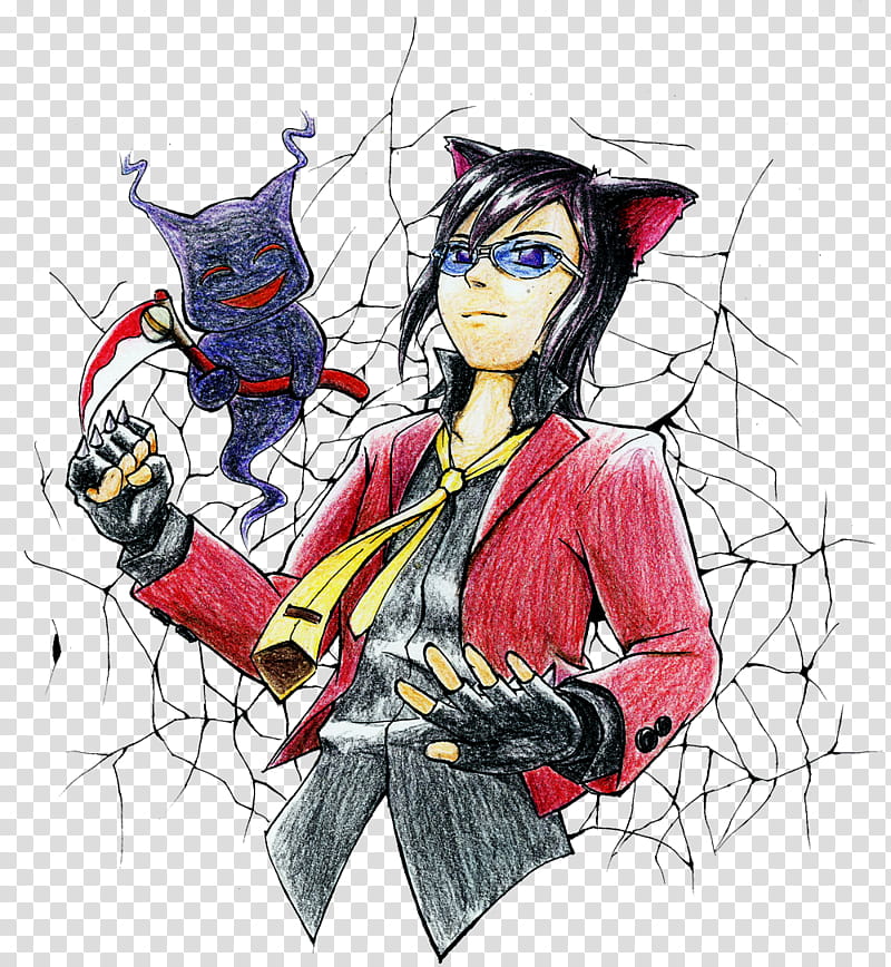 Evil Bodyguard, woman wearing red blazer with ghost pet illustration transparent background PNG clipart