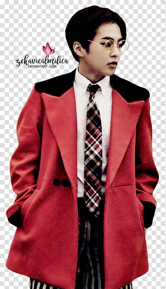 EXO Xiumin Love Me Right, man wearing read and black coat transparent background PNG clipart