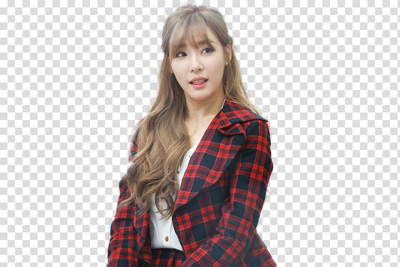 Tiffany Cut, woman in red and black gingham jacket while sticking her tongue transparent background PNG clipart