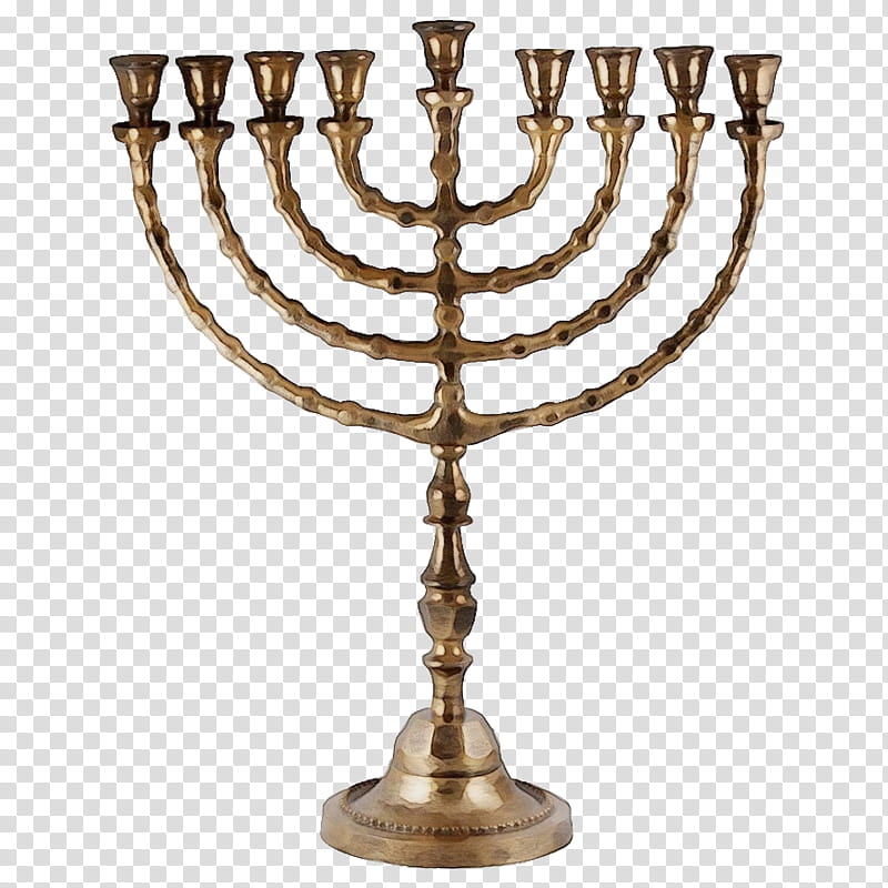 Hanukkah, Watercolor, Paint, Wet Ink, Candle Holder, Menorah, Holiday, Brass transparent background PNG clipart