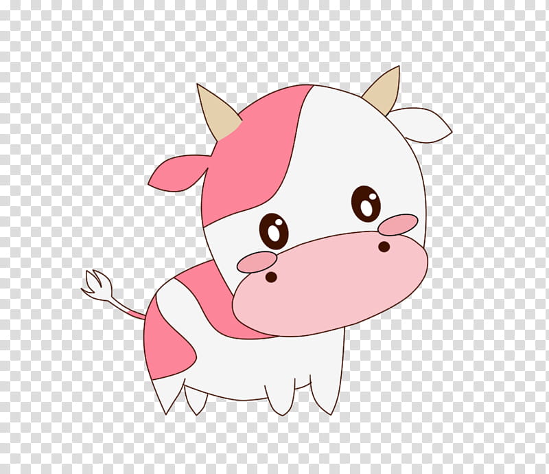 Chibi commission: Chibi Cow, pink and white cow illustration transparent background PNG clipart