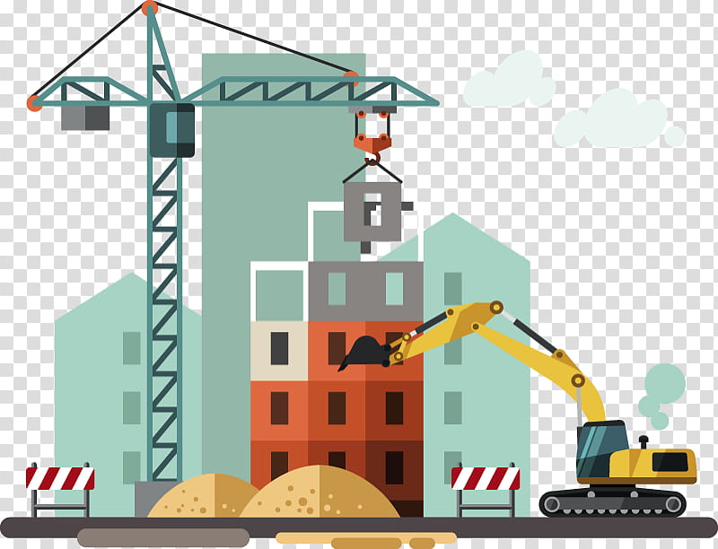 Real Estate, Construction, Building, Heavy Machinery, House, Excavator, Facade, Transport transparent background PNG clipart