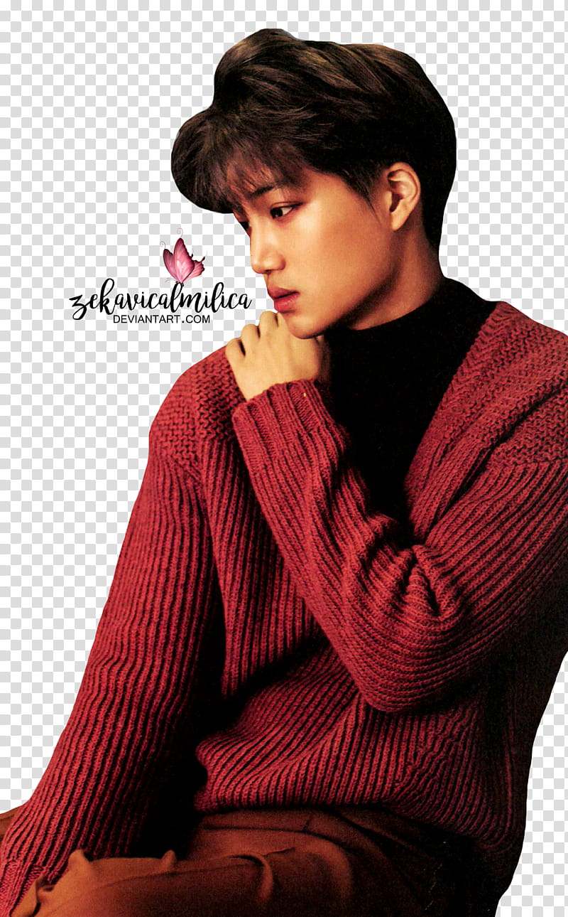 EXO Kai For Life, men's red crew-neck long-sleeved shirt transparent background PNG clipart