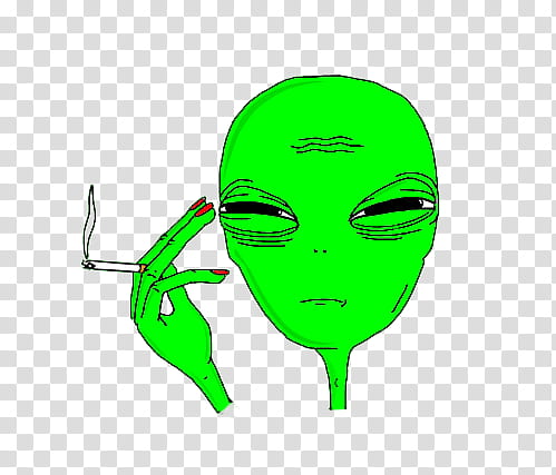 OO WATCHERS, green alien smoking cigarette transparent background PNG clipart