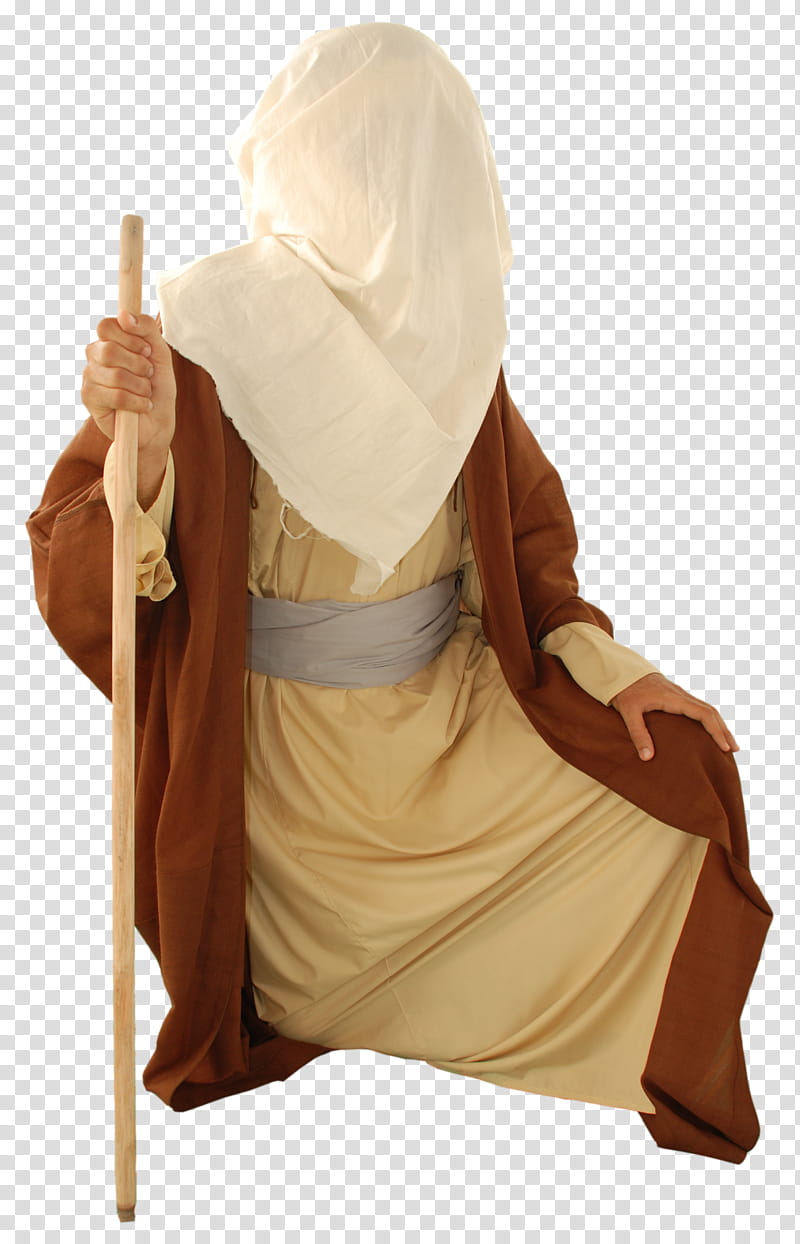 Arab old style clothes , man holding wooden cane and wearing brown open cardigan transparent background PNG clipart