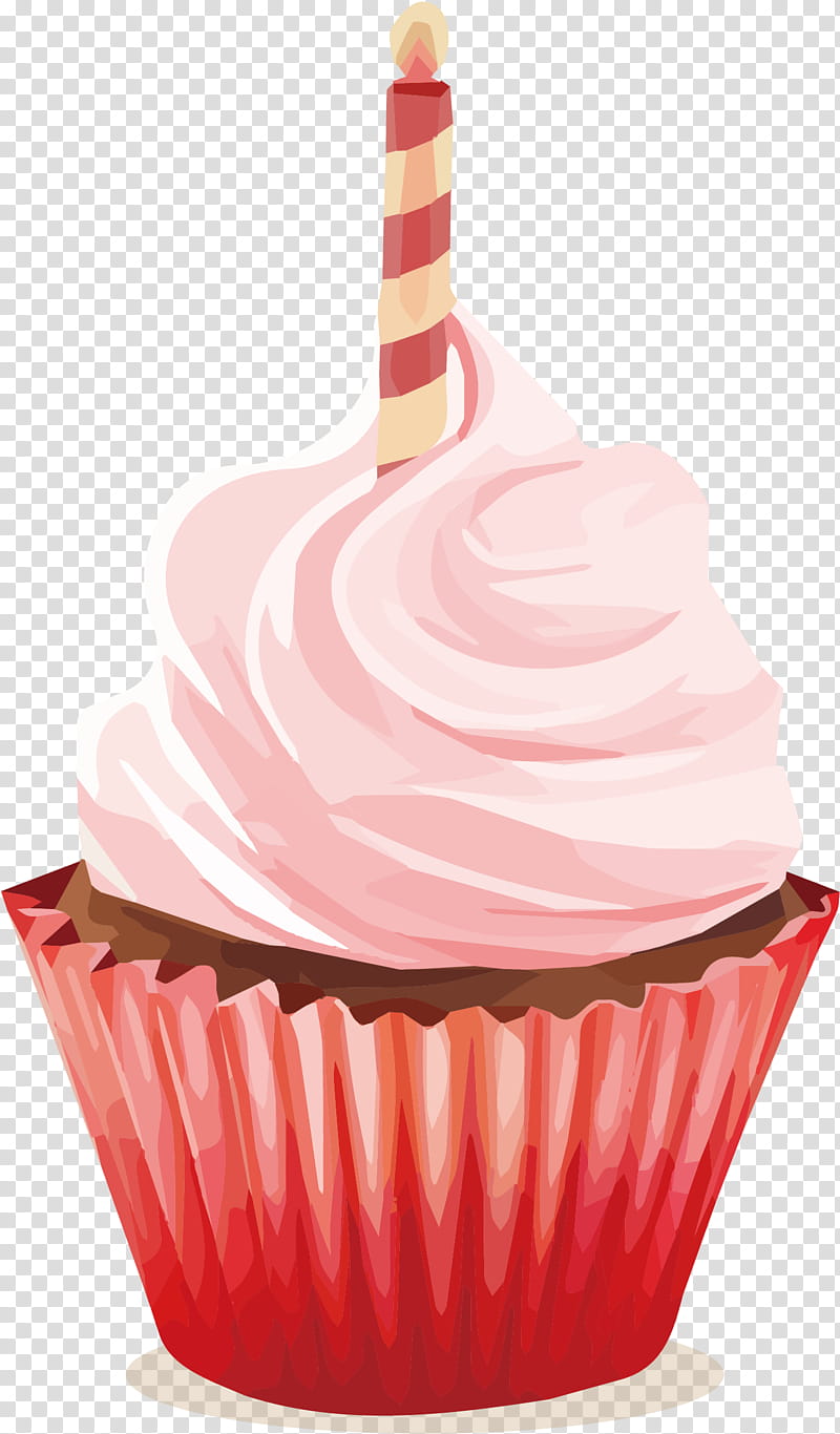 Birthday candle, Cupcake, Baking Cup, Food, Pink, Dessert, Icing, Buttercream transparent background PNG clipart