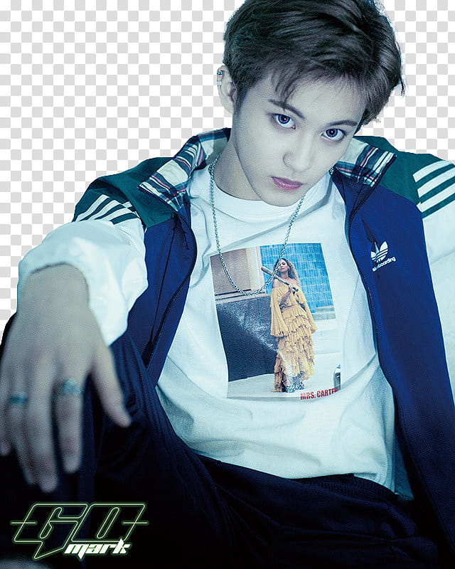 NCT DREAM GO, man wearing blue, white, and green adidas zip-up jacket transparent background PNG clipart