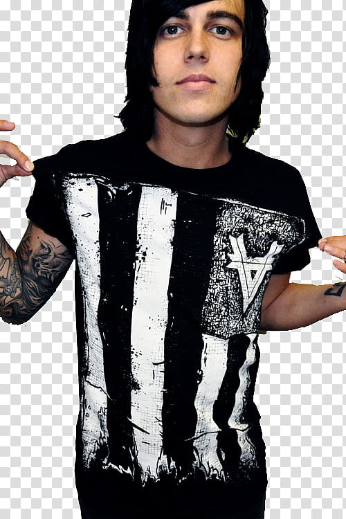 s, Kellin Quinn wearing black and white crew-neck shirt transparent background PNG clipart