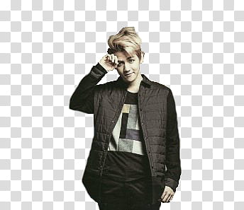 EXO Men Style Ver, man wearing black button-up bobble jacket standing transparent background PNG clipart