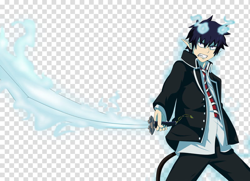 Rin Okumura, male anime character with long sword transparent background PNG clipart