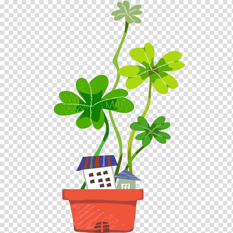Leaf Painting, Cartoon, Fourleaf Clover, Plant, Tree, Flowerpot, Grass transparent background PNG clipart