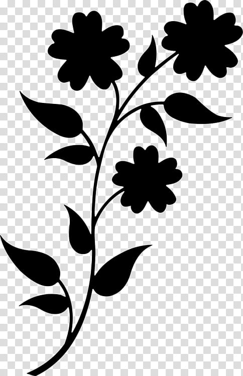 Floral Flower, Silhouette, Drawing, Floral Design, Petal, Leaf, Blackandwhite, Pedicel transparent background PNG clipart