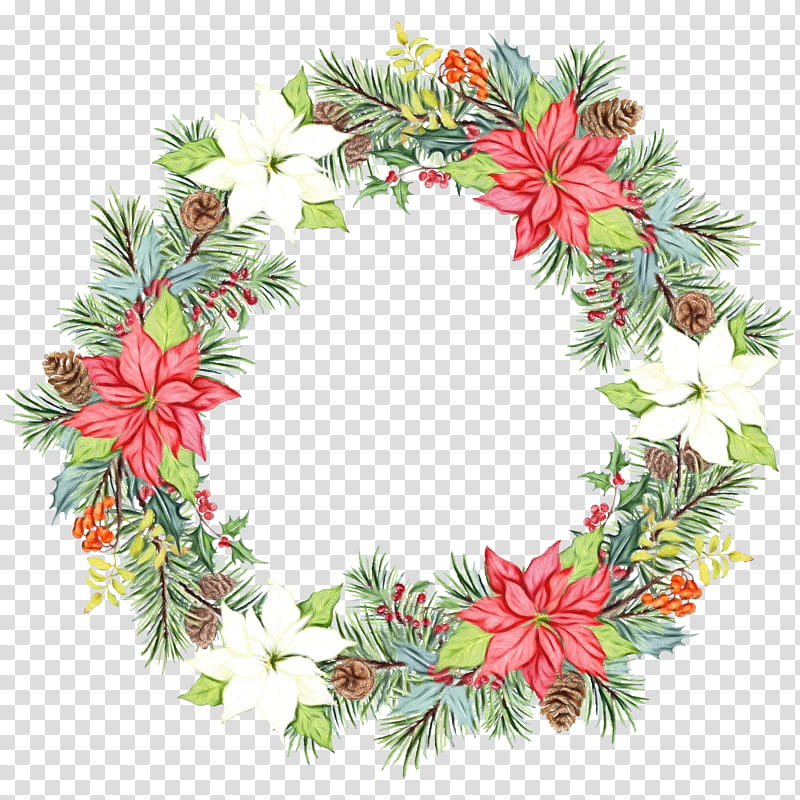 Christmas decoration, Watercolor, Paint, Wet Ink, Leaf, Plant, Tree, Flower, Wreath, Pine transparent background PNG clipart