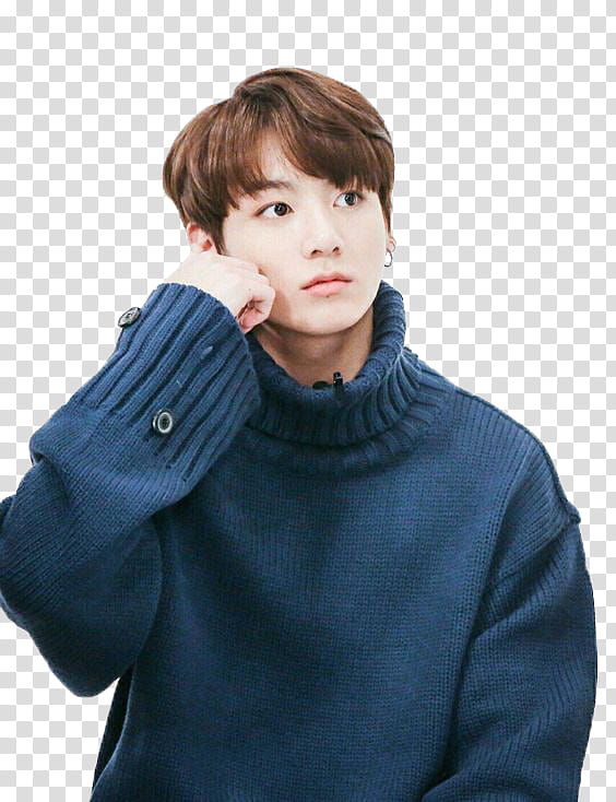 BTS Jungkook, man wearing blue turtleneck sweater transparent background PNG clipart