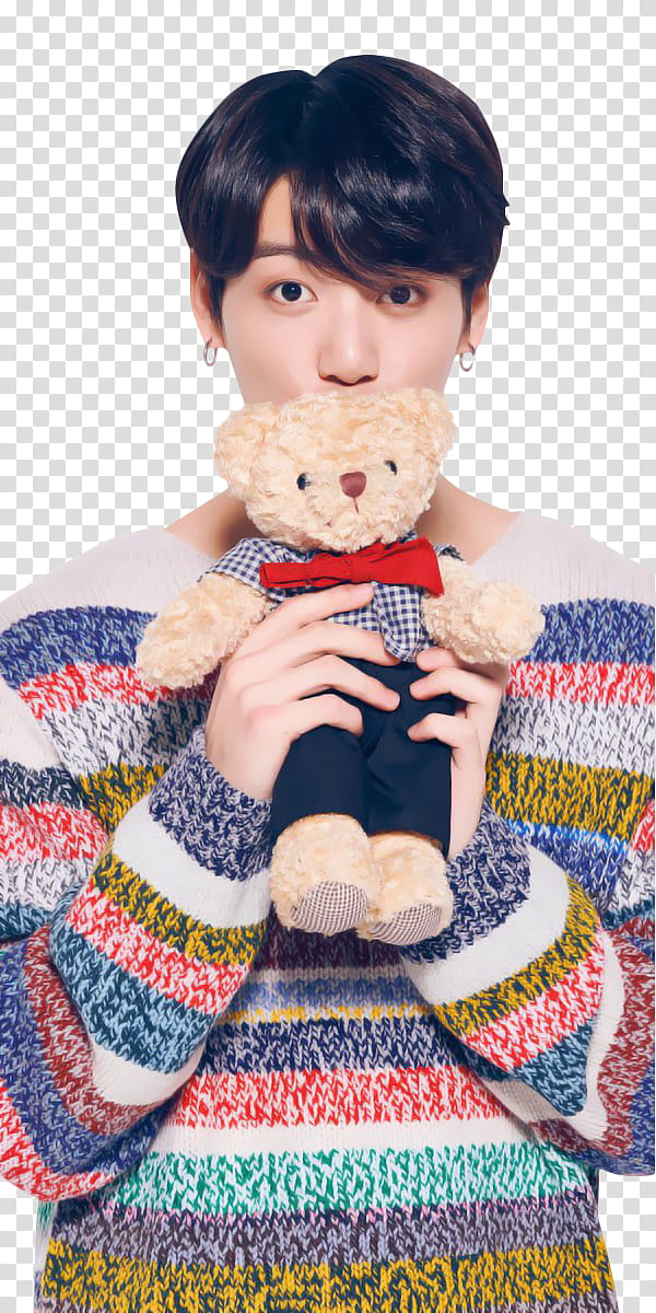 BTS BTS X LG MERRY CHRISTMAS, man holding teddy bear transparent background PNG clipart