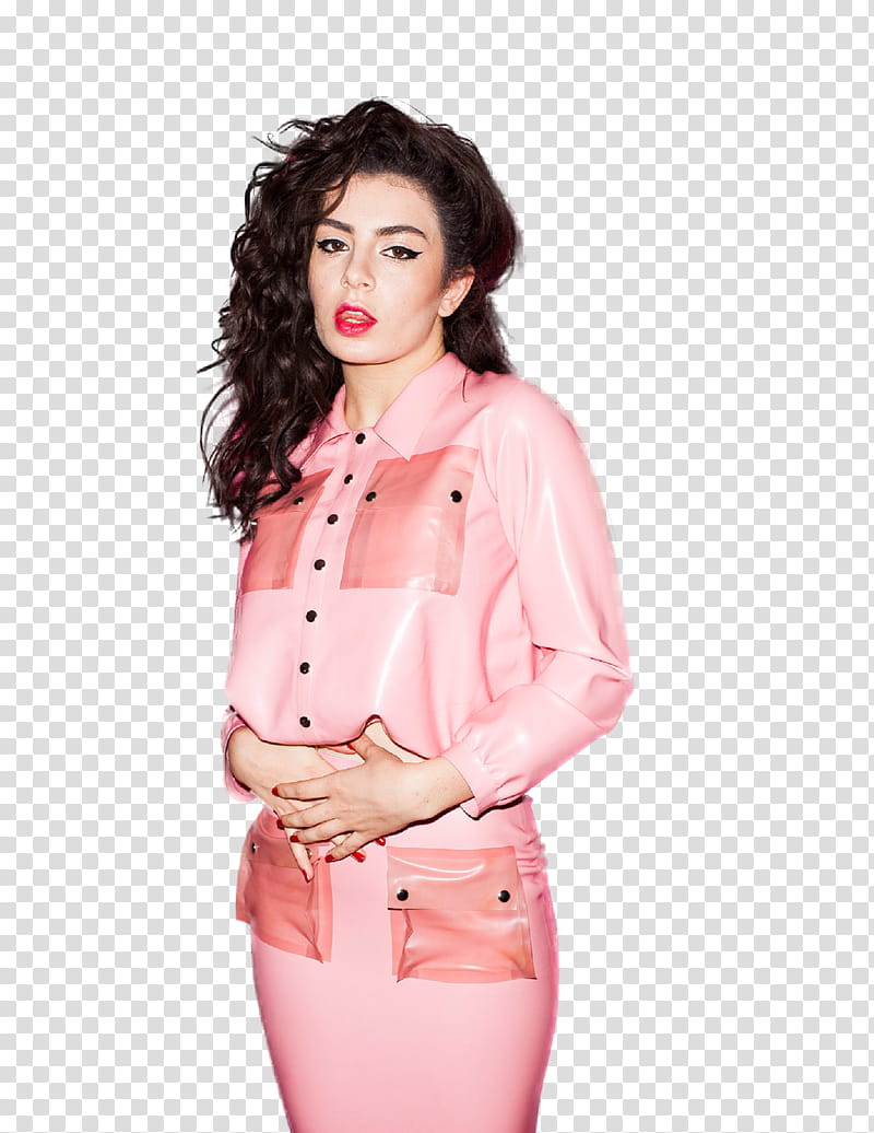 Charli Xcx, woman wearing pink long-sleeved dress transparent background PNG clipart