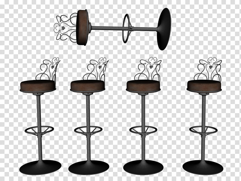 five black-and-brown wrought iron bar chairs transparent background PNG clipart