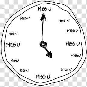 white and black Miss U analog wall clock transparent background PNG clipart