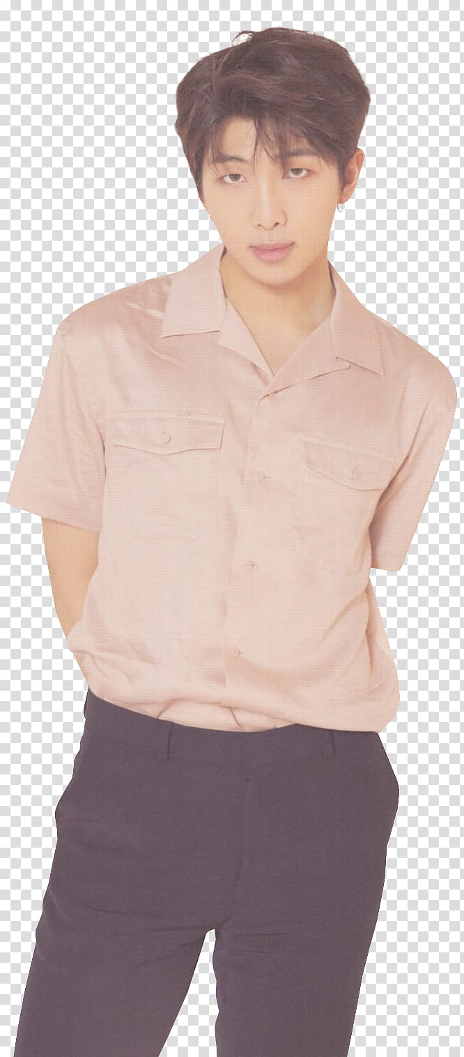 man wearing beige collared button-up shirt standing transparent background PNG clipart