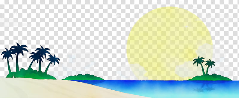 Summer Blue Sky, Watercolor, Paint, Wet Ink, Beach, Fukei, Silhouette, Landscape Painting transparent background PNG clipart