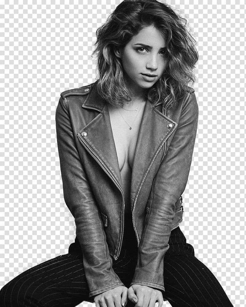 Emily Rudd, grayscale of woman wearing jacket transparent background PNG clipart