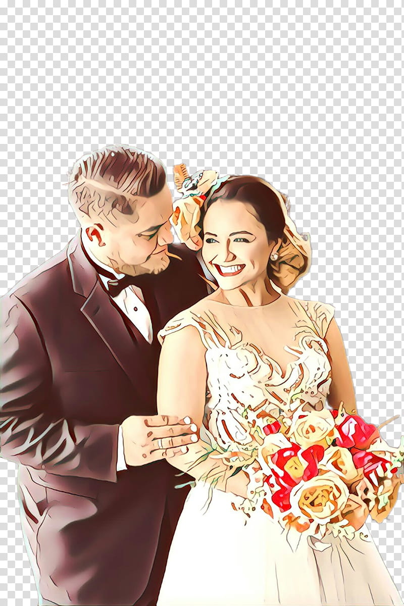 Bride And Groom, Cartoon, Wedding Dress, Floral Design, Flower Bouquet, Marriage, Gown, Hairstyle transparent background PNG clipart