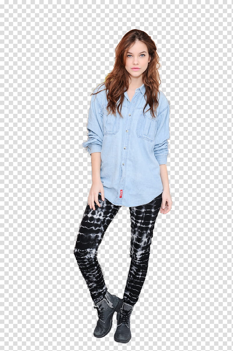 Barbara Palvin , woman in blue shirt standing transparent background PNG clipart
