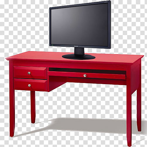 Sakura OS Icons, desktop, flat screen monitor on red wooden desk transparent background PNG clipart