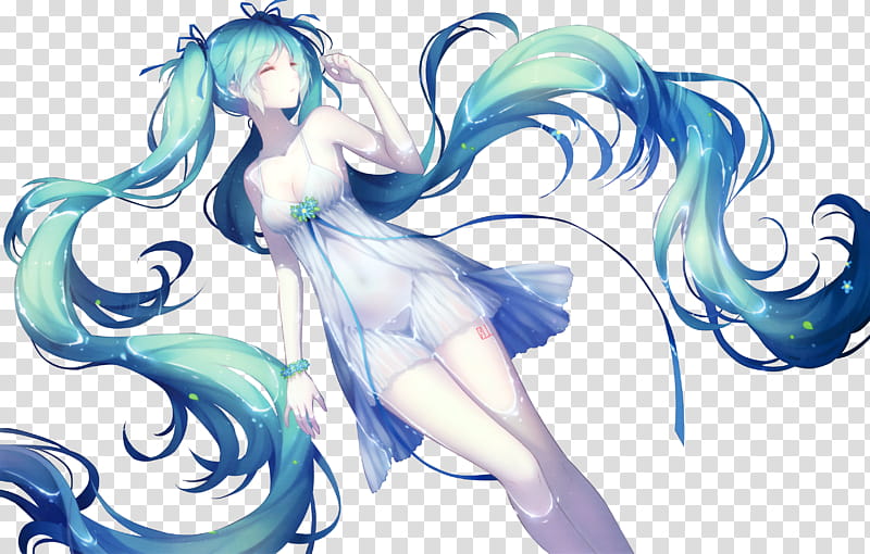 Hatsune Miku Vocaloid, blue-haired female anime character transparent background PNG clipart