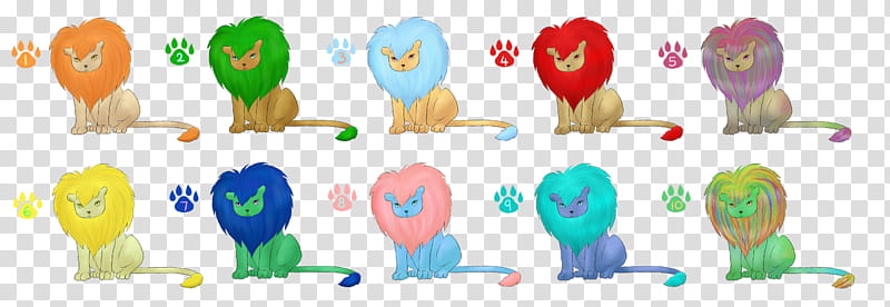 Free Lion Adoptables CLOSED, assorted-color lions illustration transparent background PNG clipart
