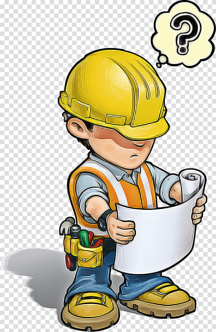 construction worker cartoon yellow hard hat headgear, Personal Protective Equipment transparent background PNG clipart