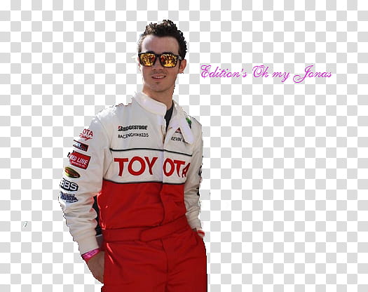 Kevin Jonas, man wearing red and white Toyota racing uniform transparent background PNG clipart