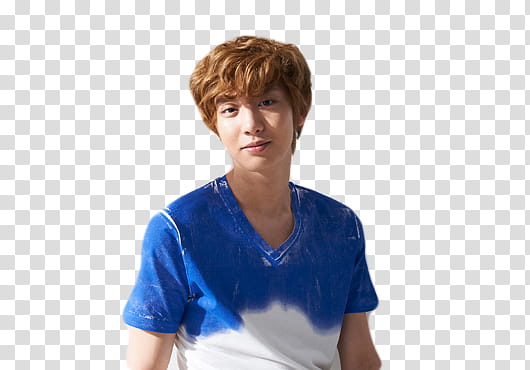 CHANYEOL EXO, man wearing white and blue V-neck t-shirt transparent background PNG clipart