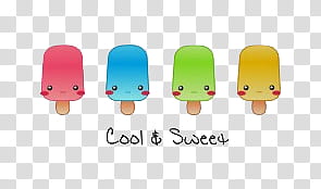 Kawaii O, four assorted-color cool and sweet popsickles transparent background PNG clipart