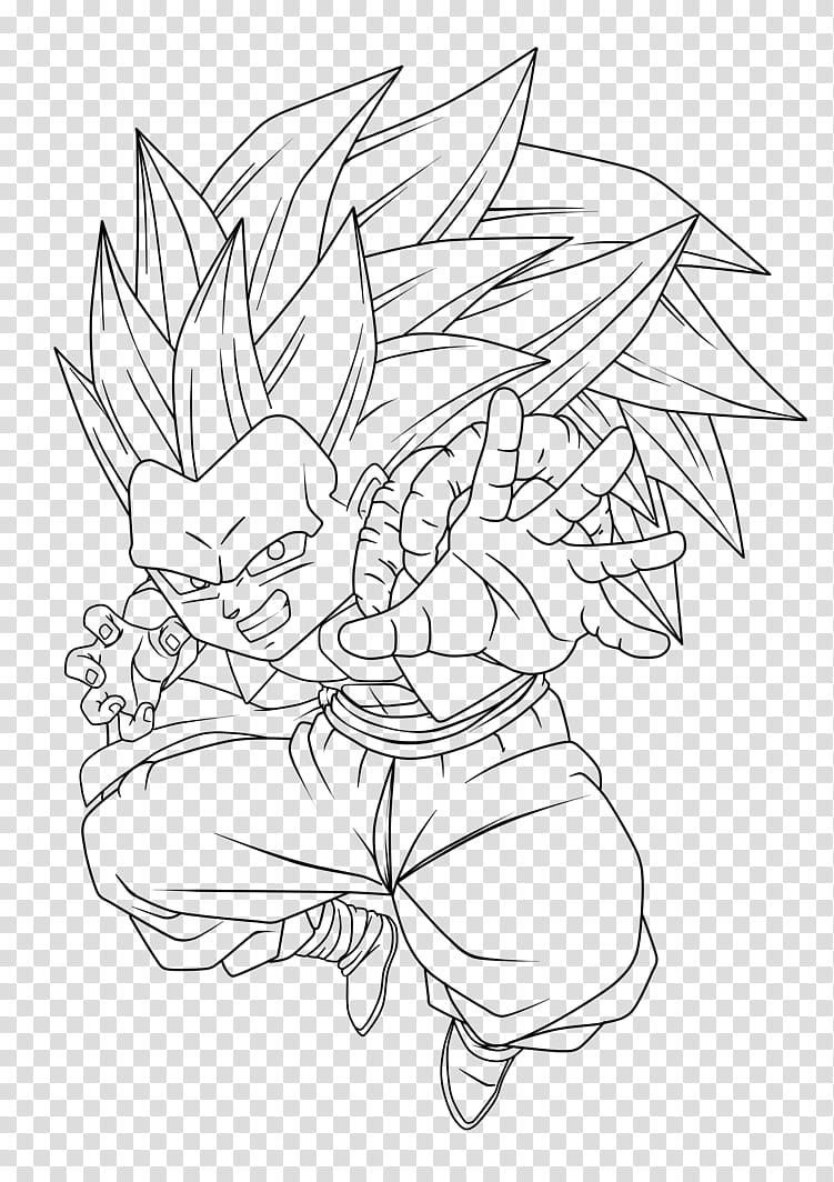 Gotenks supa saiyajin ! lineart., Dragonball character illustration transparent background PNG clipart