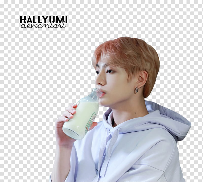 JungKook Season Greetings , man wearing white hoodie drinking white liquid transparent background PNG clipart