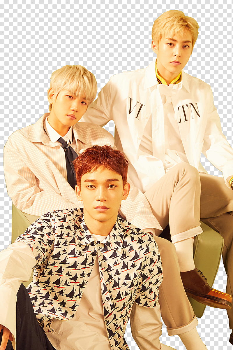 EXO CBX Blooming Days, three men taking groupie transparent background PNG clipart