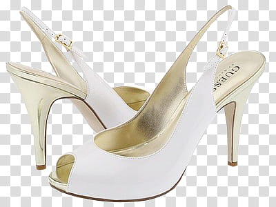 pair of white Guess leather peep-toe heeled sandals transparent background PNG clipart