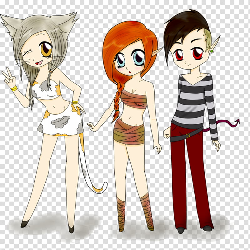 .:Adopted Group:., three cartoon characters with tails transparent background PNG clipart