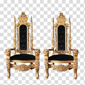 Royalty, two gold wooden armchairs illustration transparent background PNG clipart