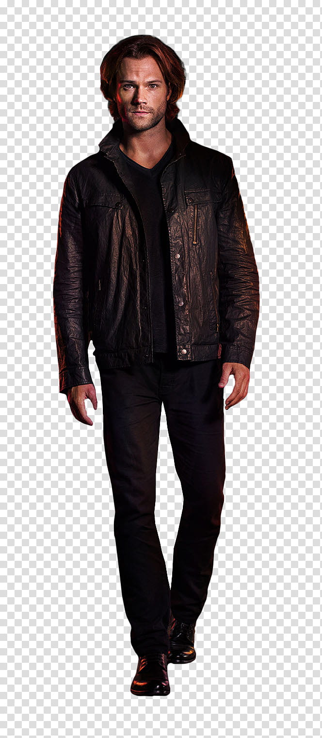 Sam and Dean , man wearing black leather jacket transparent background PNG clipart
