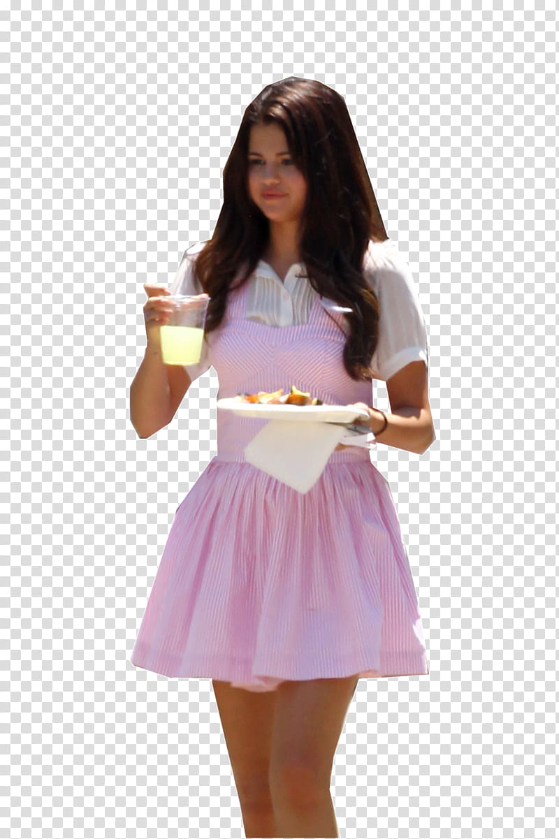 Selena Gomez , Selena Gomez holding cup and plate while standing transparent background PNG clipart
