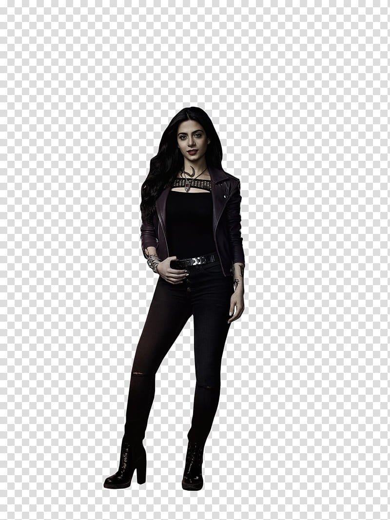 Shadowhunters S, woman wearing black leather jacket, shirt, and pants transparent background PNG clipart