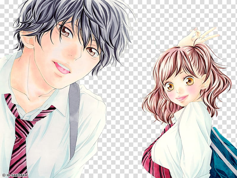 Ao Haru Ride, girl and male anime character wearing uniform illustration transparent background PNG clipart