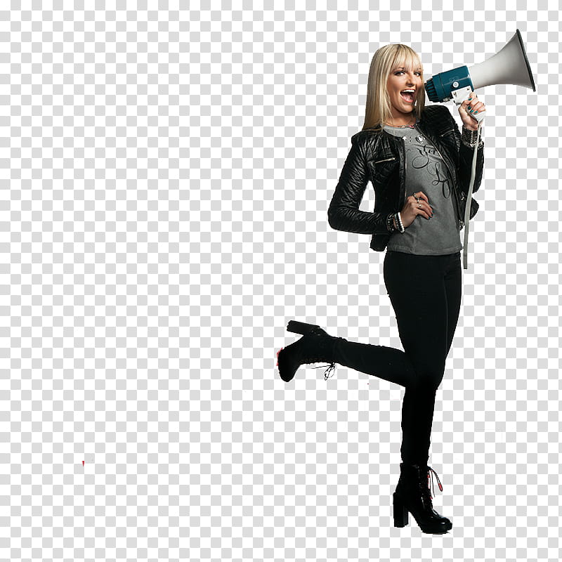 R, standing woman shouting while holding megaphone transparent background PNG clipart