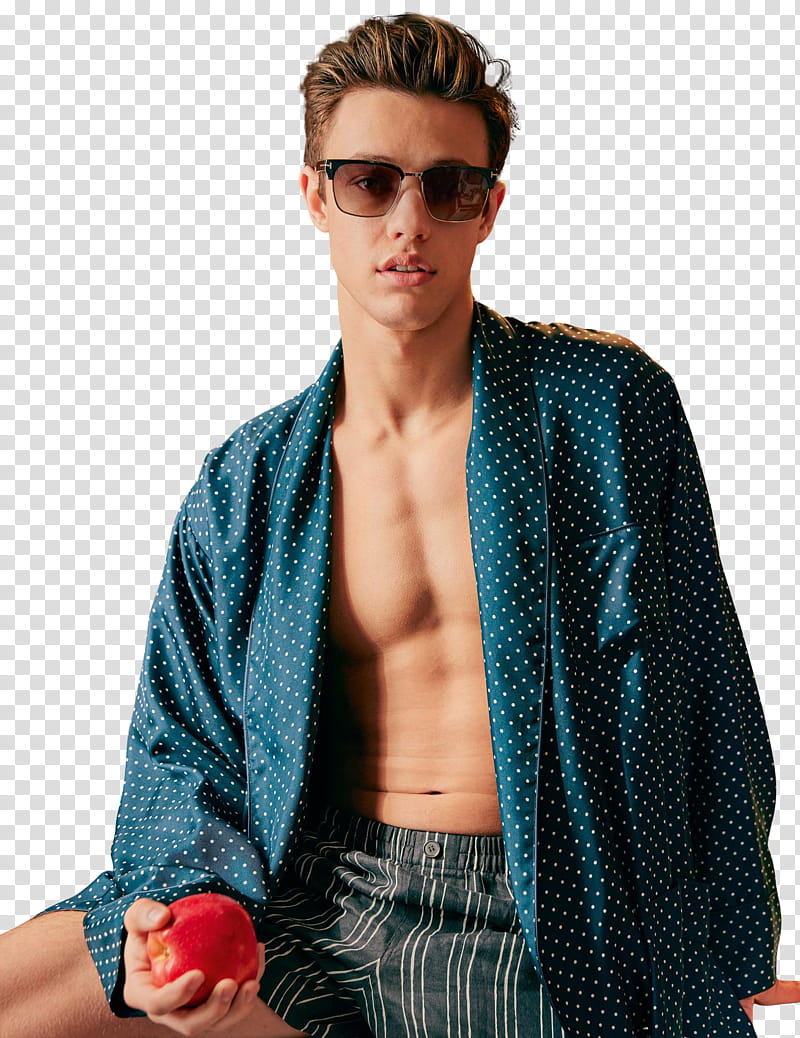 Cameron Dallas, man holding red apple transparent background PNG clipart