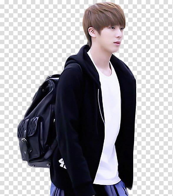 Jin BTS, man in black hooded jacket transparent background PNG clipart