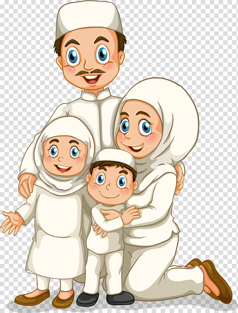 Happy Family, Muslim, People, Cartoon, Male, Child, Human, Finger transparent background PNG clipart